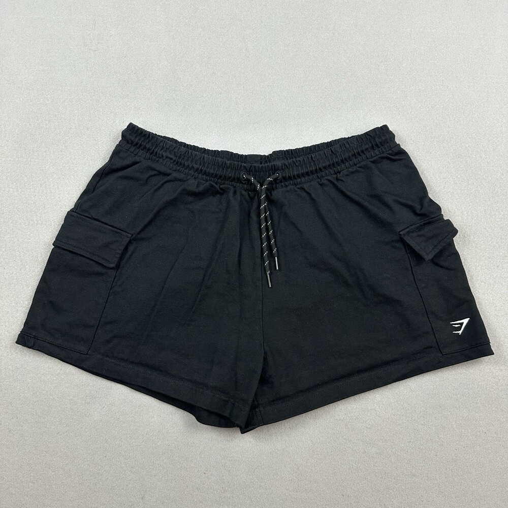Gymshark Shorts Women Large Black Woven Cargo Pockets Utility Drawstring L
